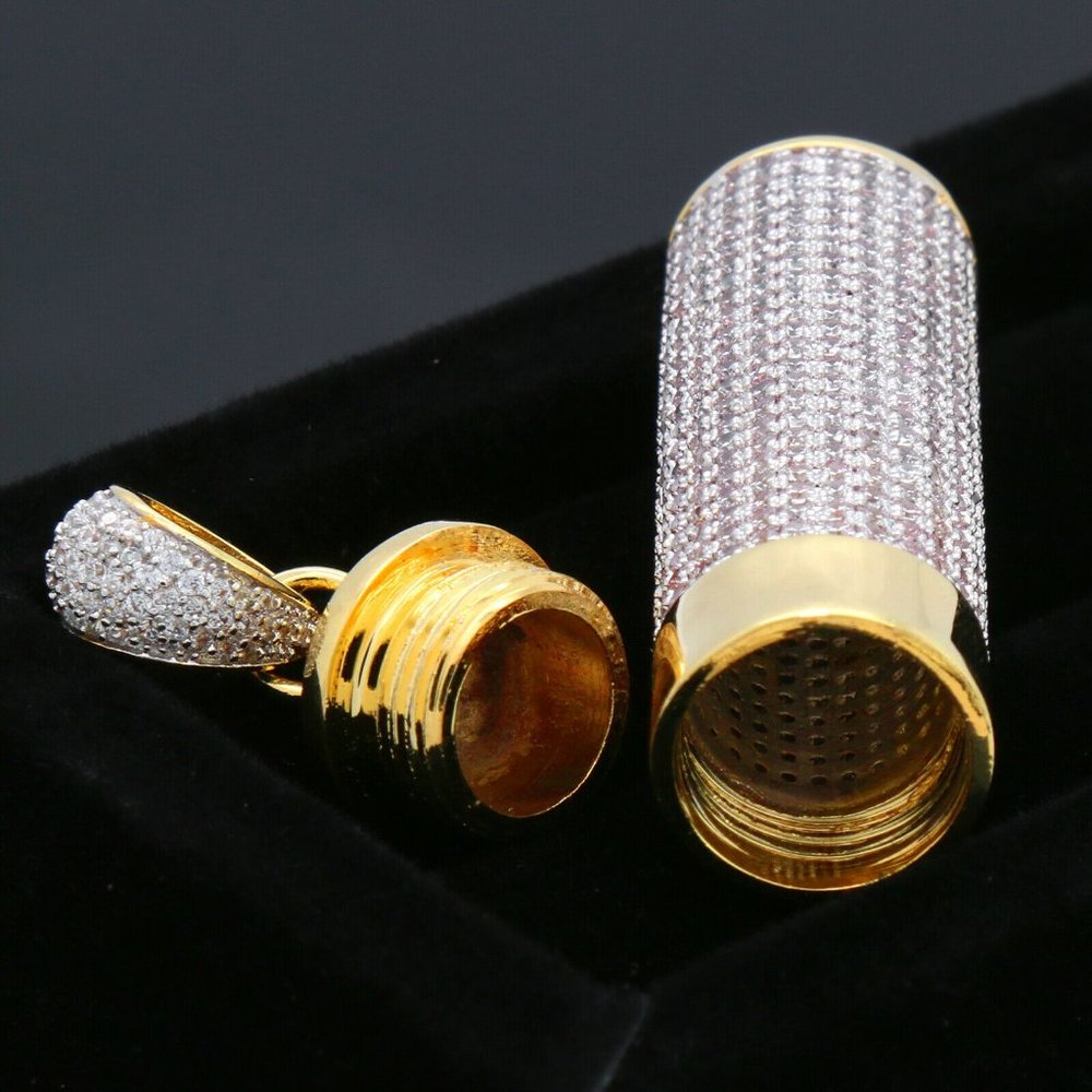 14k Gold Cylinder 30" Cuban Chain + Pendant - Picture 4 of 6